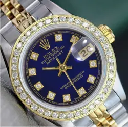 ROLEX DATEJUST LADIES TWOTONE GOLD STEEL BLUE DIAL & DIAMOND BEZEL JUBILEE WATCH