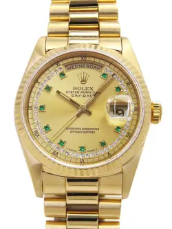 ROLEX DAY-DATE CIRCLE DIAMOND & 10P EMERALD 18238LE E MEN AUTOMATIC #T011