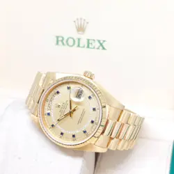 ROLEX 36MM 18K YELLOW GOLD SAPPHIRES & STRING DIAMONDS DIAL DAY-DATE REF: 18038