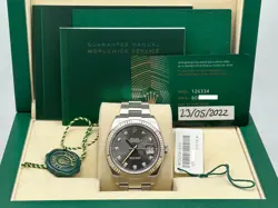 ROLEX DATEJUST 41 126334 SLATE RHODIUM DIAMOND DIAL STAINLESS STEEL BOX PAPER