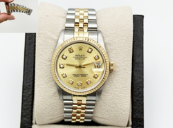ROLEX DATEJUST MIDSIZE 68273 31MM CHAMPAGNE DIAMOND DIAL 18K YELLOW GOLD STEEL