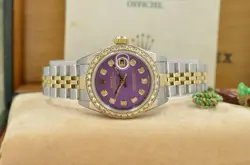 Rolex Lady-Datejust 26mm 69173 Custom Purple Diamond Dial & bezel 1994 B&P