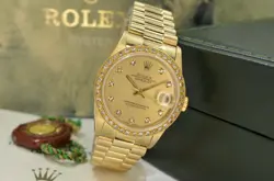 ROLEX DATEJUST 31 68278 CHAMPAGNE DIAMOND DIAL CUSTOM BEZEL 1991 18K BOX &PAPERS