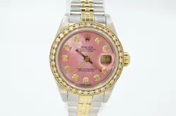 ROLEX LADYDATEJUST 26MM 69173 CUSTOM PINK MOTHER OF PEARL DIAMOND DIAL BEZEL B&P