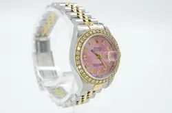 Rolex LadyDatejust 26mm 69173 Custom Pink Mother of Pearl Diamond Dial Bezel B&P