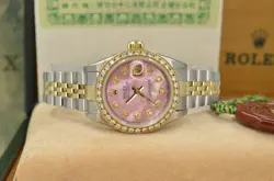 Rolex LadyDatejust 26mm 69173 Custom Pink Mother of Pearl Diamond Dial Bezel B&P