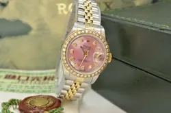 Rolex LadyDatejust 26mm 69173 Custom Pink Mother of Pearl Diamond Dial Bezel B&P