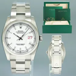 MINT 2014 Rolex DateJust 36mm 116200 Steel White Stick Dial Watch Box