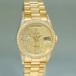 MINT Rolex President 18388 Champagne Diamond Lugs Bezel Double Quick Gold Watch