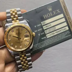 2010S ROLEX 116233 DATEJUST 36MM STEEL 18K YELLOW GOLD DIAMOND CHAMPAGNE WATCH