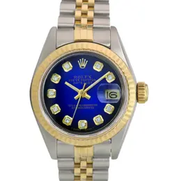 ROLEX DATEJUST LADIES TWO-TONE GOLD & STEEL BLUE VIGNETTE DIAMOND DIAL WATCH