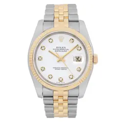 ROLEX DATEJUST 36MM STEEL 18K GOLD WHITE DIAMONDDIAL AUTOMATIC WATCH 116233