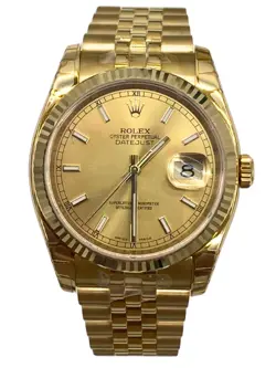 ROLEX 116238 DATEJUST 36MM 18K YELLOW GOLD, W/ STICKERS ON HEAD IN UN-USED COND.