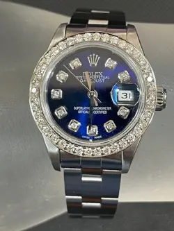 LADIES ROLEX DATEJUST 26MM 69160 CUSTOM DIAMOND BEZEL/BLUE DIAL