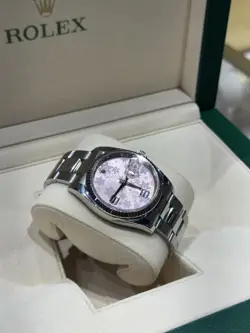 ROLEX 18KT WHITE GOLD & SS DATEJUST PINK FLORAL OYSTER BAND 116244(LEV JEWLERS)