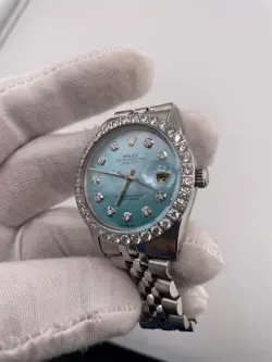 ROLEX DATEJUST 36MM TIFFANY BLUE CUSTOM MOP DIAMOND DIAL/BEZEL @ SERVICE CARD