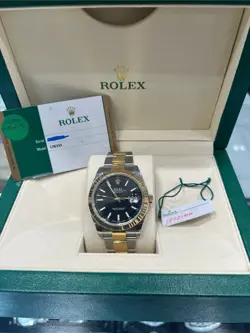 ROLEX DATEJUST 126333 GOLD AND SILVER OYSTER BRACELET WITH GOLD BEZEL BOX & CARD