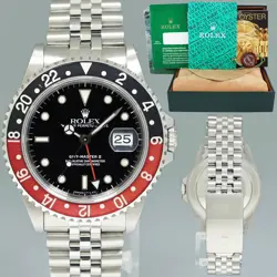 ROLEX GMT-MASTER 2 II COKE BLACK RED 40MM TRITIUM STEEL 16710 JUBILEE WATCH BOX
