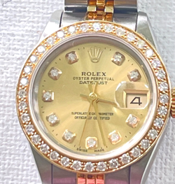 LADY ROLEX DATEJUST WATCH DIAMOND DIAL & BEZEL. 18K GOLD/STAINLESS JUBILEE BAND