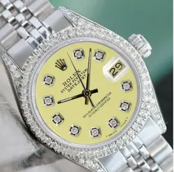 ROLEX DATEJUST LADIES STAINLESS STEEL YELLOW DIAL 1.50CTW DIAMOND JUBILEE WATCH