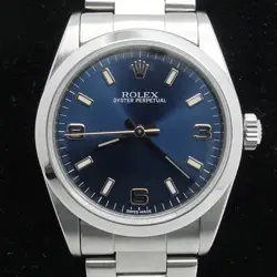 ROLEX OYSTER PERPETUAL 77080 STAINLESS STEEL BLUE DIAL WATCH 31MM