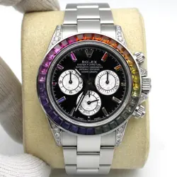 ROLEX COSMOGRAPH DAYTONA 40MM CUSTOM RAINBOW BEZEL BLACK DIAL MENS WATCH 116520