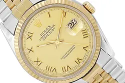 36MM ROLEX DATEJUST TWOTONE 18K GOLD & STEEL WATCH 16233 CHAMPAGNE RN DIAL