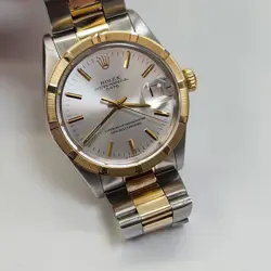ROLEX DATE 34 MM TWO TONE OYSTER SILVER DIAL AUTOMATIC WATCH 1501 CIRCA 1978 685803382074