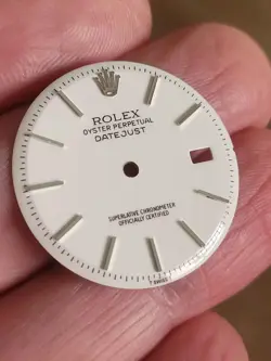 Rolex vintage glossy white 36mm non quick set 1601/3 dial for St. Steel,a beauty
