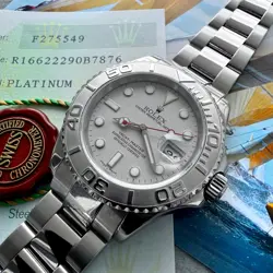 ORIGINAL OWNER!2004 ROLEX YACHT MASTER PLATINUM BEZEL 16622 SERVICED BOX+ PAPERS