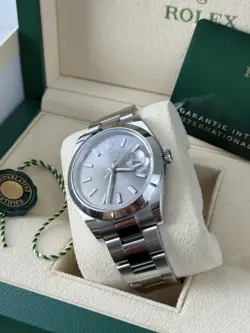 ROLEX DATEJUST 126300 SILVER OYSTER BRACELET WITH SILVER BEZEL RHODIUM DIAL