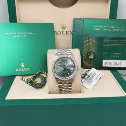 2025 New Rolex 126284RBR Datejust 36mm Steel Green Sticks Dial Diamond Watch