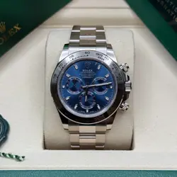 ROLEX DAYTONA DISCONTINUED BLUE DIAL WHITE GOLD OYSTER BRACELET PRE OWNED