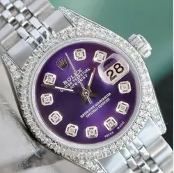 ROLEX DATEJUST LADIES STAINLESS STEEL PURPLE DIAL 1.50CTW DIAMOND JUBILEE WATCH