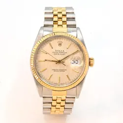 ORIGINAL 36MM ROLEX DATEJUST SS/18K GOLD JUBILEE FLUTED BEZEL STICK DIAL WATCH