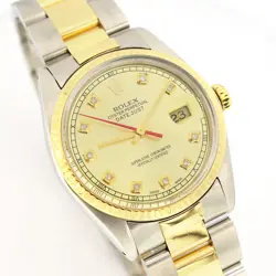 ORIGINAL MEN 36MM ROLEX OYSTER DATEJUST SS/18K GOLD FLUTED BEZEL CHAMPANGE WATCH