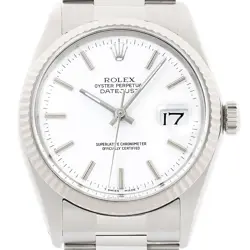 ROLEX MENS DATEJUST 16014 18K WHITE GOLD STEEL WHITE DIAL WATCH W/ OYSTER BAND