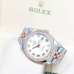 ROLEX 36MM 18K HALF ROSE GOLD WHITE ROMAN DIAL DATEJUST REF: 116231 (Z SERIES)