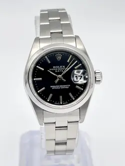 ROLEX DATEJUST LADIES 26MM 79160 BLACK DIAL SMOOTH BEZEL BATON STICK DIAL BOX