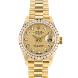 ROLEX DATEJUST 26 69138 FACTORY DIAMONDS CHAMPAGNE GOLD PRESIDENT LADIES WATCH