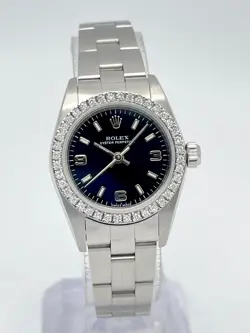 ROLEX OYSTER PERPETUAL 76080 24MM 3 6 9 BLACK DIAL DIAMOND BEZEL BOX