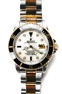 ROLEX MENS MOTHER OF PEARL BLACK OYSTER BAND 18K YELLOW GOLD STAINLESS STEEL WAT