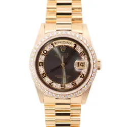 ROLEX DAY-DATE 36MM GREY DIAL WATCH 18138 YG DIAMOND
