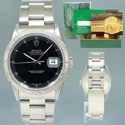 MINT ROLEX DATEJUST 16264 TURN-O-GRAPH BLACK STICK OYSTER WHITE GOLD 36MM WATCH