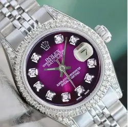 ROLEX DATEJUST LADIES STAINLESS STEEL PURPLE VIGNETTE DIAL 1.50CTW DIAMOND WATCH