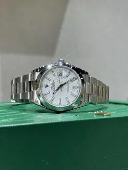ROLEX DATEJUST 41 126300 OYSTER WHITE STICK DIAL SMOOTH BEZEL  LEV JEWLERS