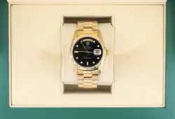1979 ROLEX DAY-DATE 18038 SPANISH DATE BLACK DIAMOND DIAL 18KT PRESIDENT 36MM