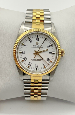 1991 ROLEX OYSTER PERPETUAL 14233 18K YELLOW GOLD STAINLESS STEEL 34MM WATCH