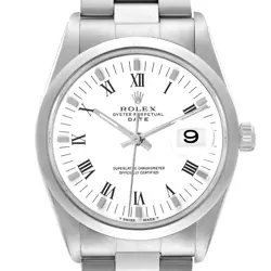 ROLEX DATE WHITE ROMAN DIAL STEEL AUTOMATIC MENS WATCH 15200