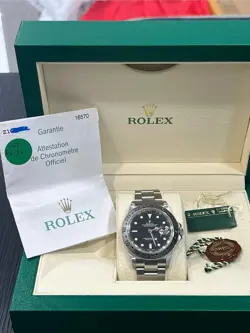 ROLEX EXPLORER 16570 SILVER OYSTER BRACELET WITH SILVER BEZEL BOX AND PAPERS